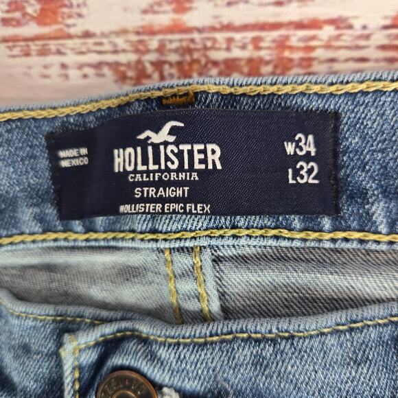 Hollister Epic Flex Men Straight Leg Jeans 34 Blue Casual Western Denim Gorpcore - Picture 8 of 14